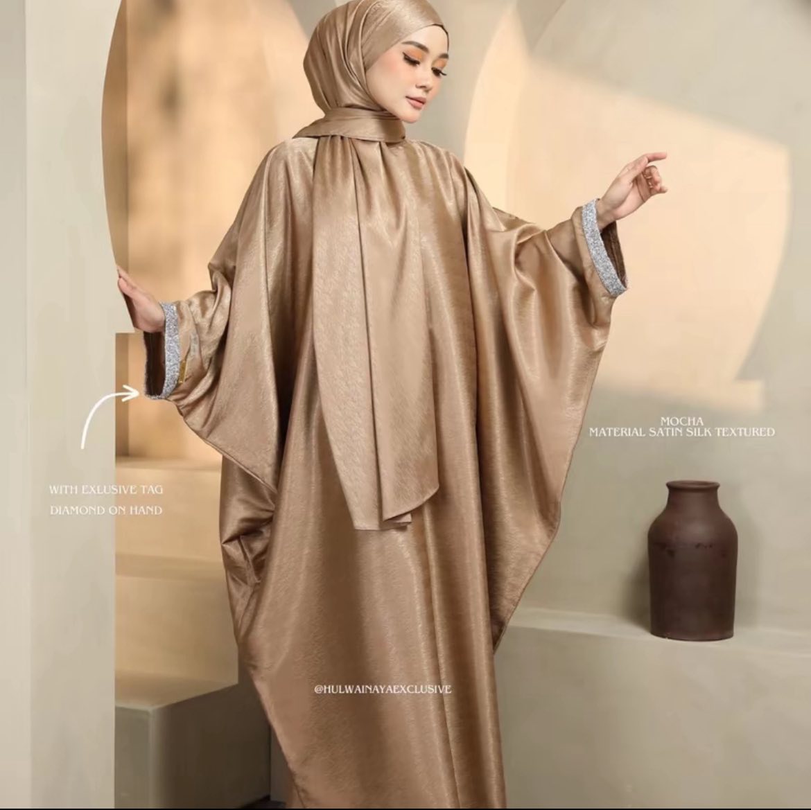 Satin silk crystal abaya 