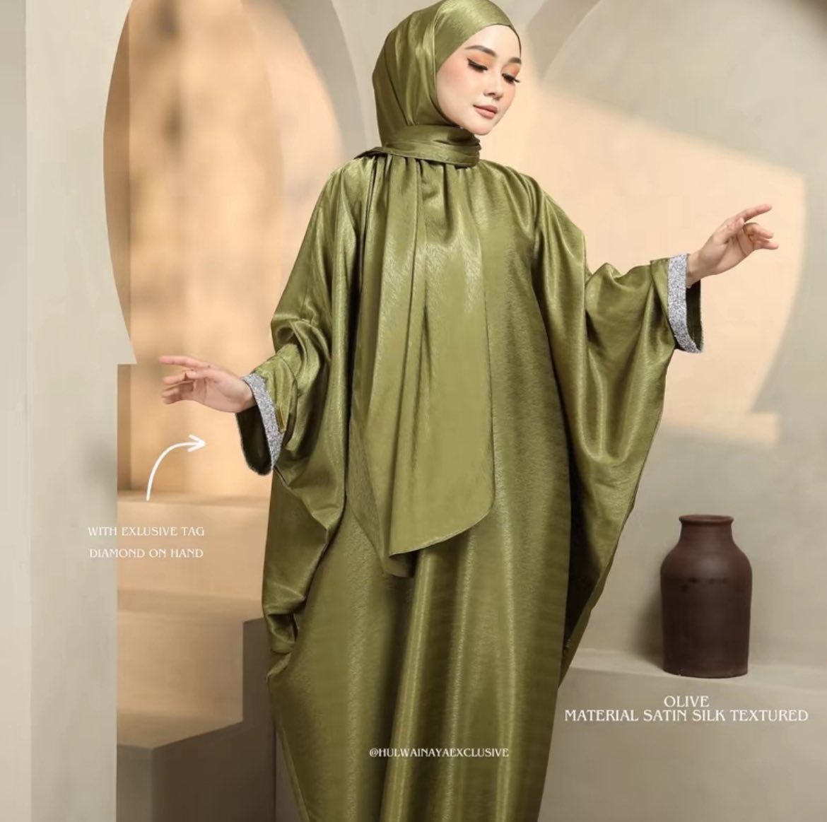 Satin silk crystal abaya 