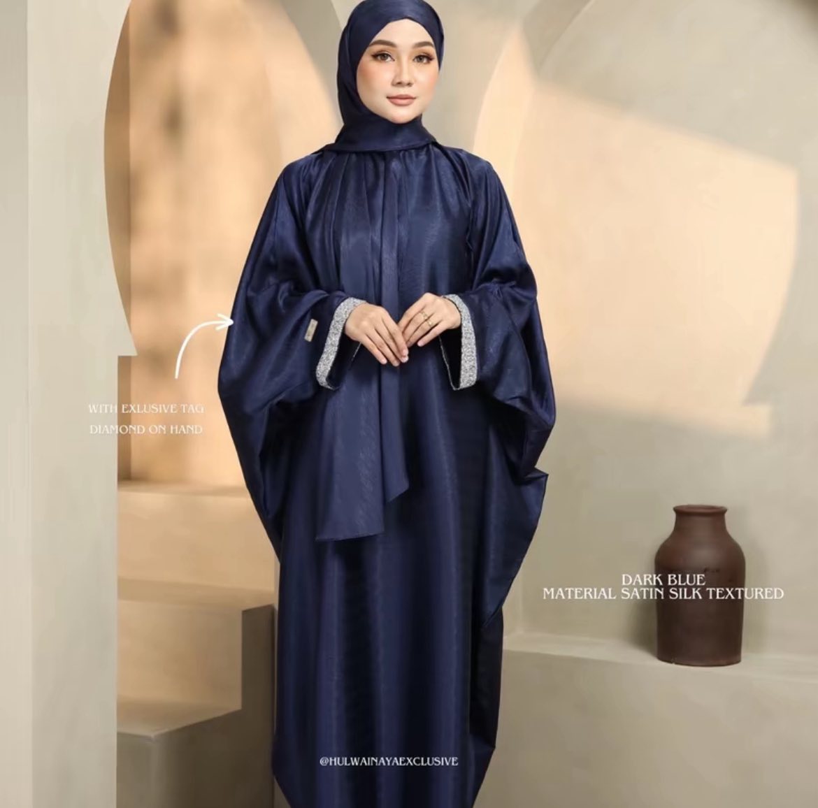 Satin silk crystal abaya 