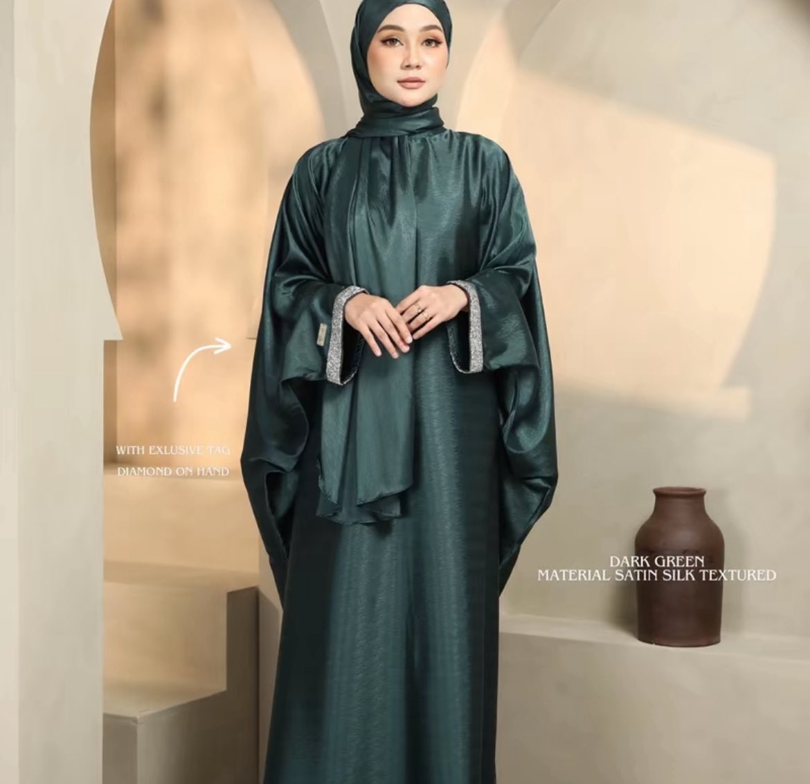 Satin silk crystal abaya 