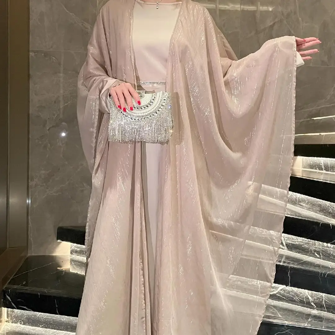 Stylish Elegant Shiny Cardigans with Arabic Loose Abaya